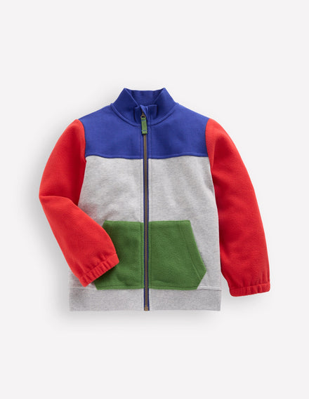 Cosy Fleece Zip Through-Grey Marl Colourblock