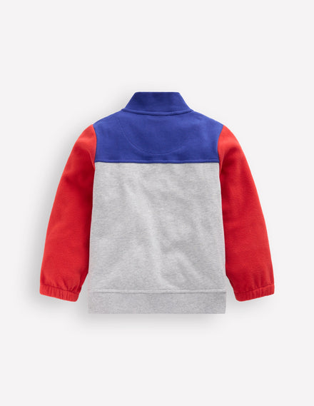 Cosy Fleece Zip Through-Grey Marl Colourblock