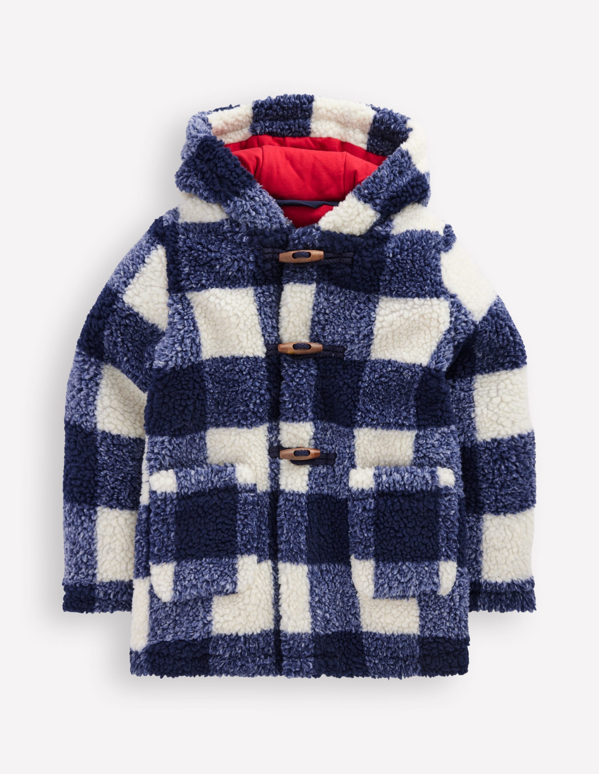 Borg Duffle Coat-Navy Gingham - Image 1