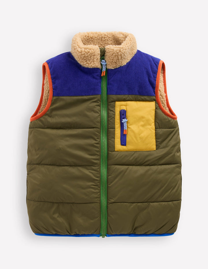Borg Lined Gilet-Woodland Green