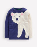 Fun Appliqué T-shirt-Blue Marl Polar bear