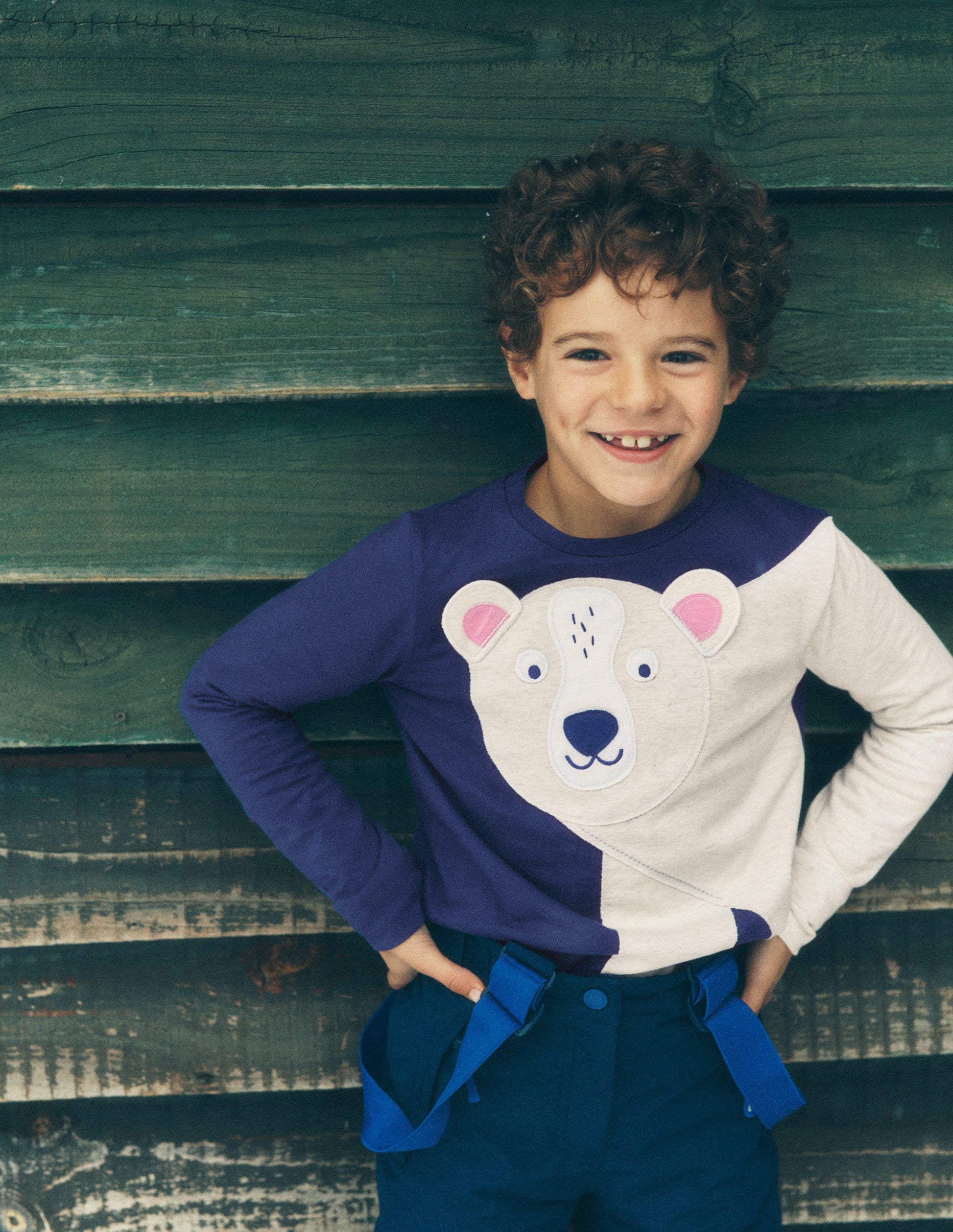 Fun Appliqué T-shirt-Blue Marl Polar bear-1