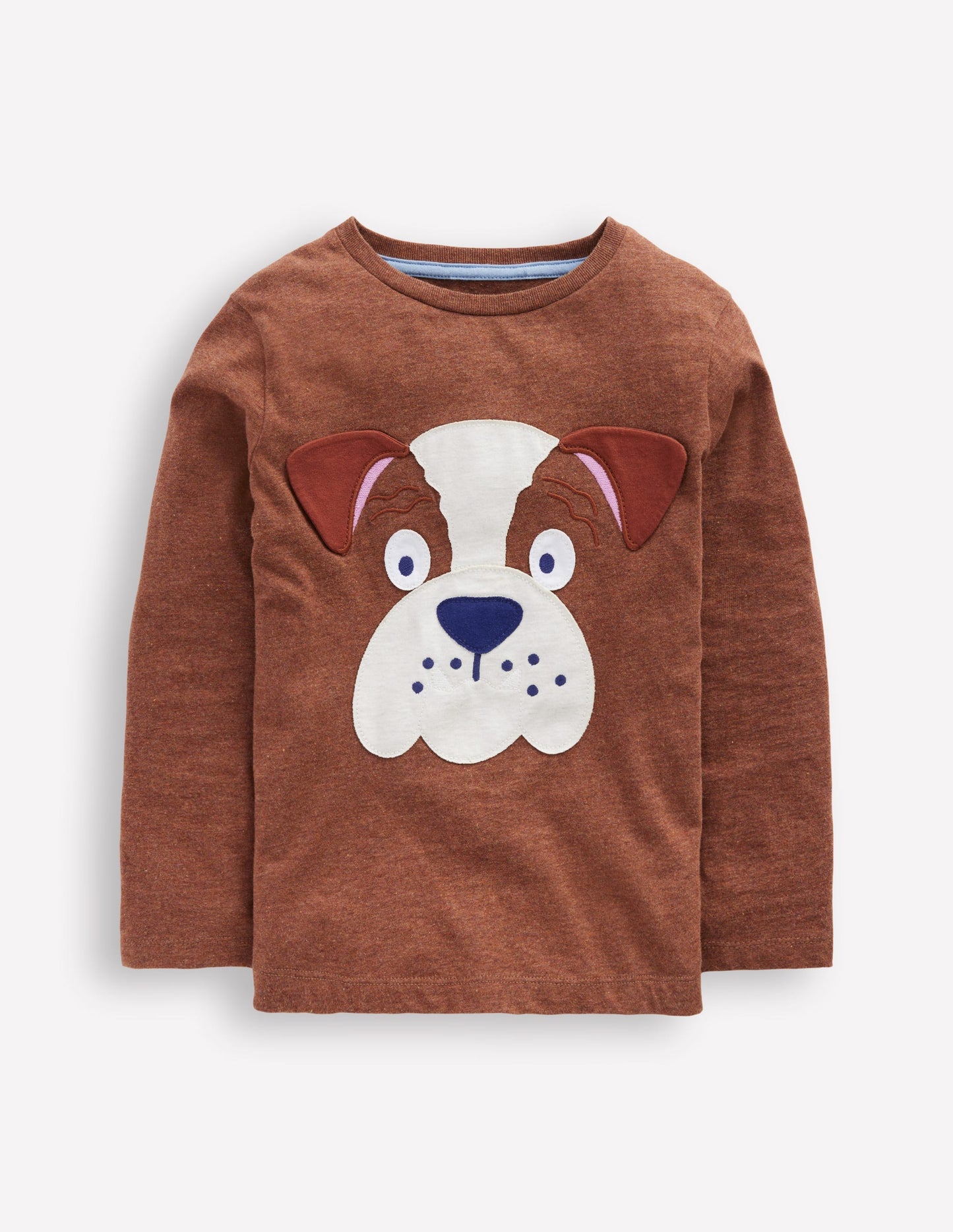 Fun Applique T-Shirt-Brown Marl Bulldog