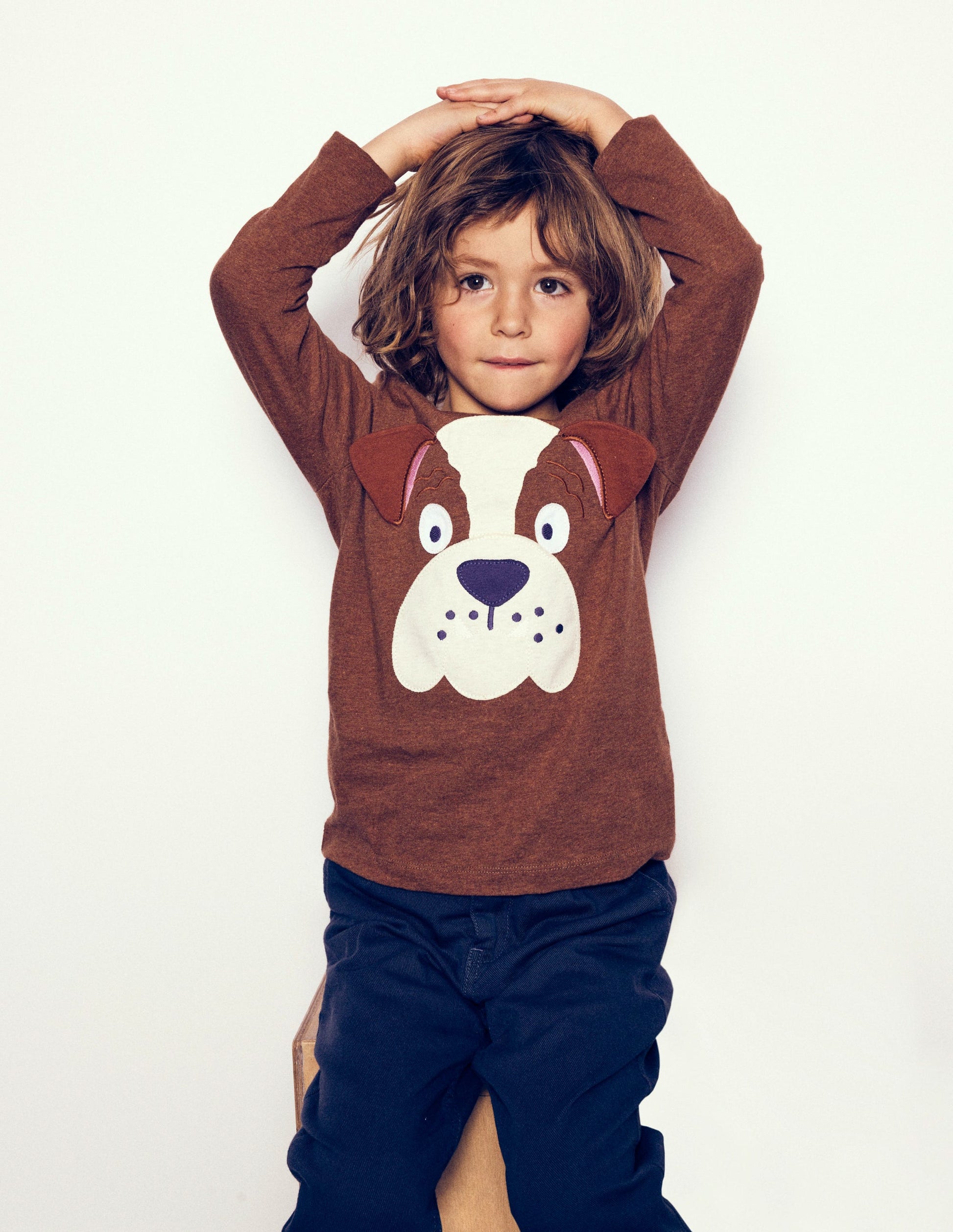 Fun Applique T-Shirt-Brown Marl Bulldog-1