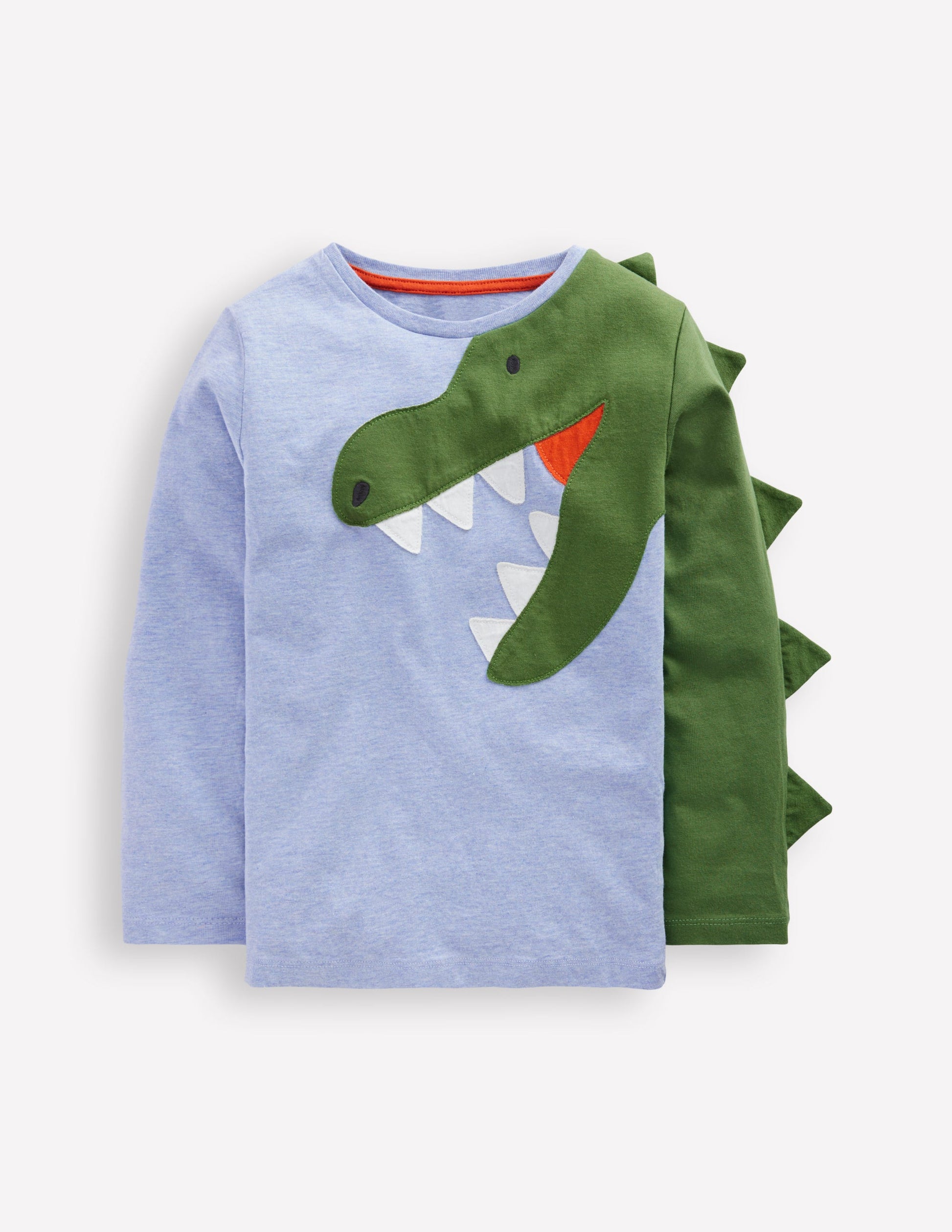 Fun Applique T-Shirt-Blue Marl Dino-1