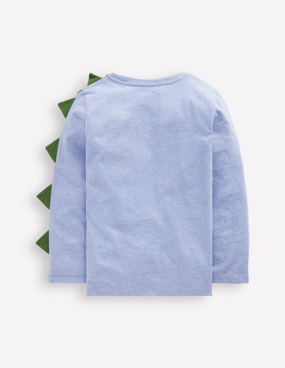 Fun Applique T-Shirt-Blue Marl Dino-2