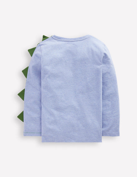 Fun Applique T-Shirt-Blue Marl Dino