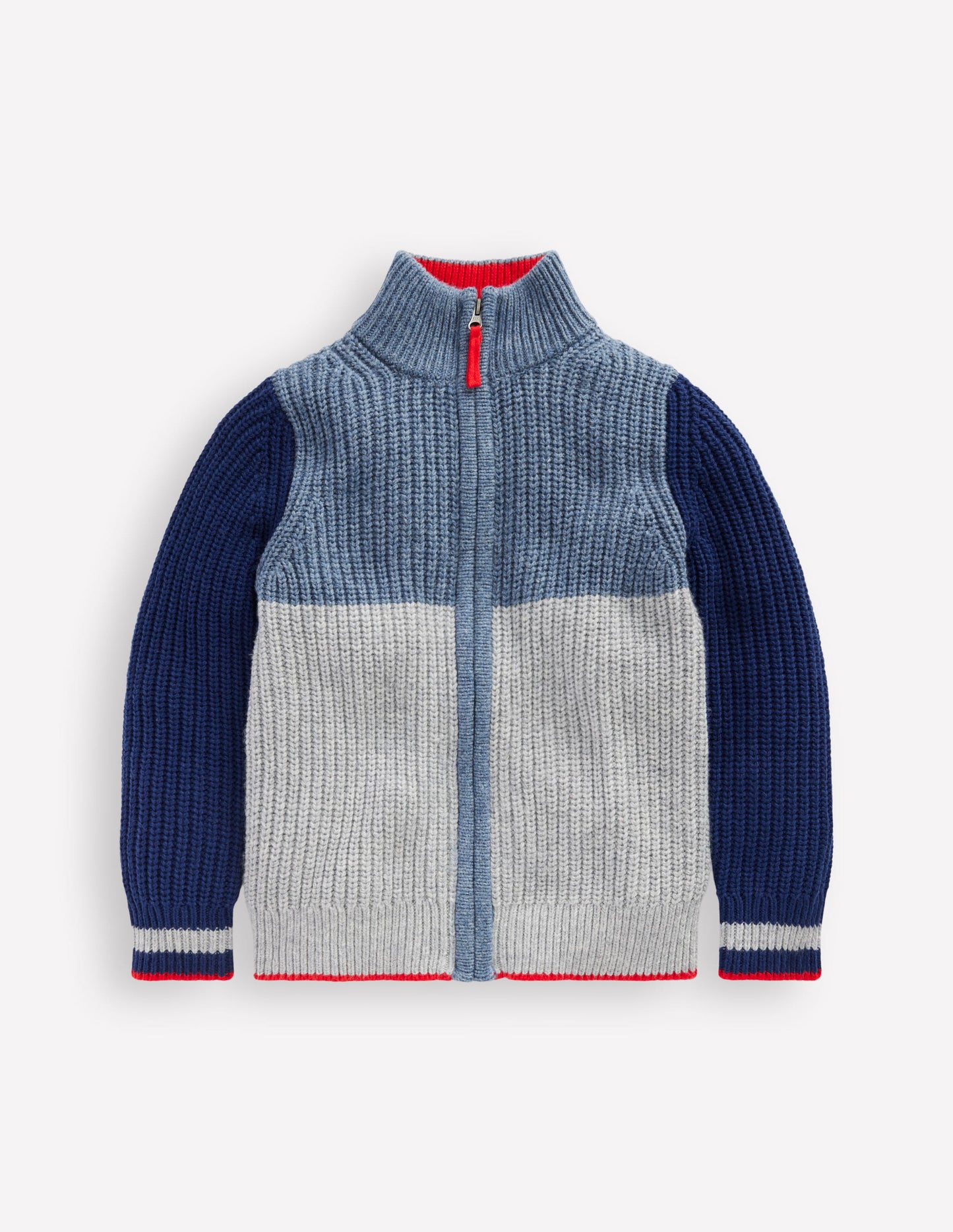 Chunky Zip-Through Jumper-Grey Marl Colour Block