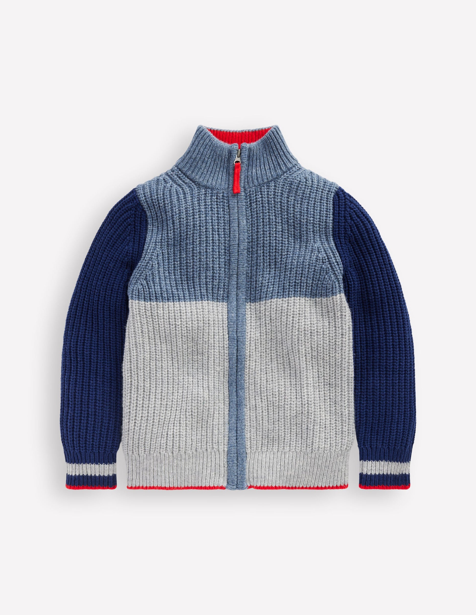 Chunky Zip-Through Jumper-Grey Marl Colour Block-1