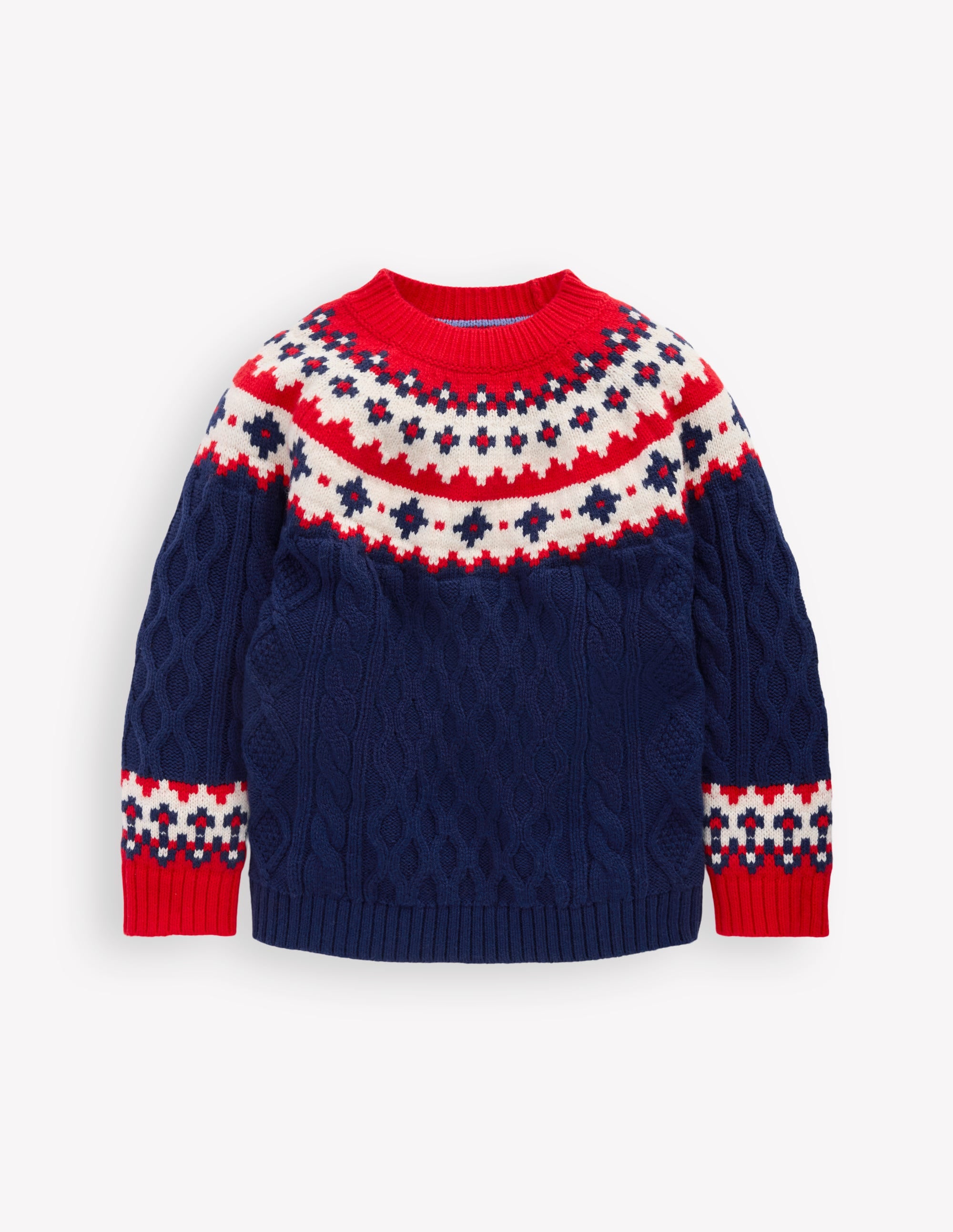 Cable Fair Isle Jumper-Medieval Blue - Image 1