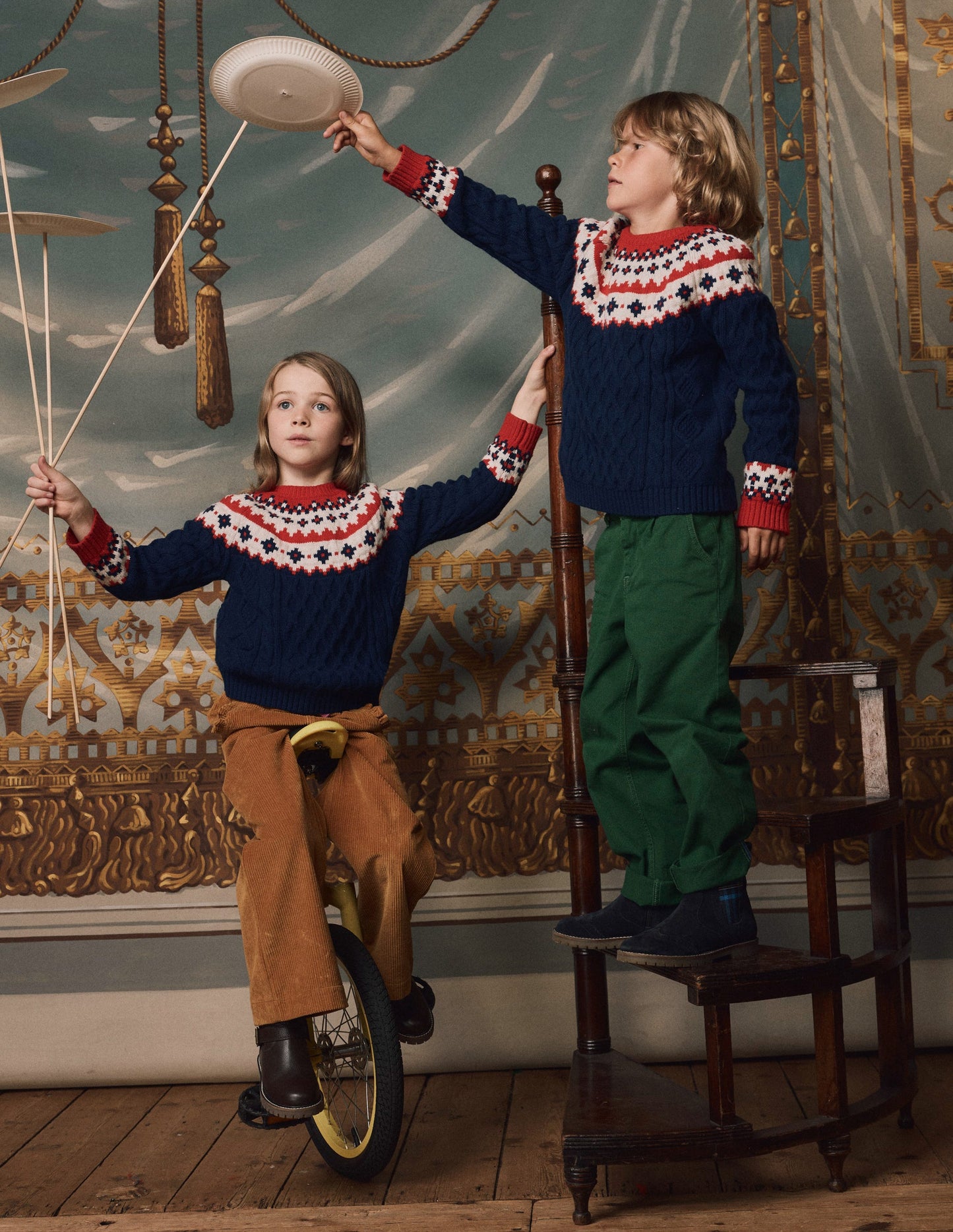 Cable Fair Isle Jumper-Medieval Blue