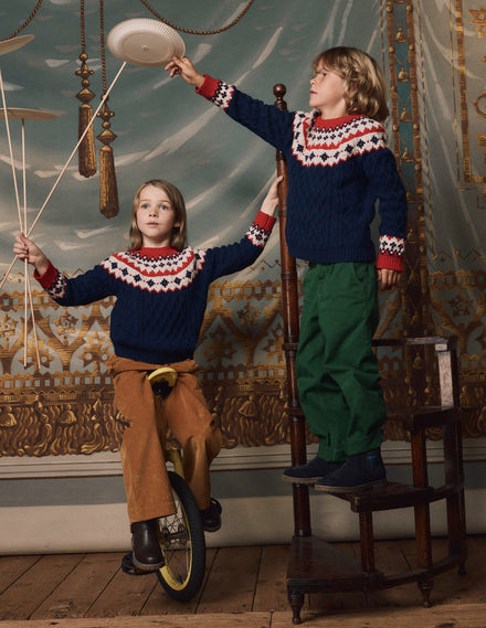 Cable Fair Isle Jumper-Medieval Blue