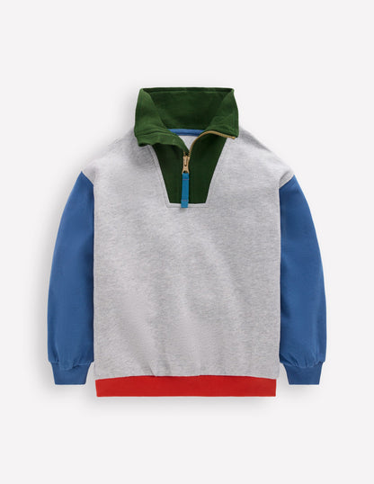 Half-Zip Sweatshirt-Grey Marl Colourblock-6