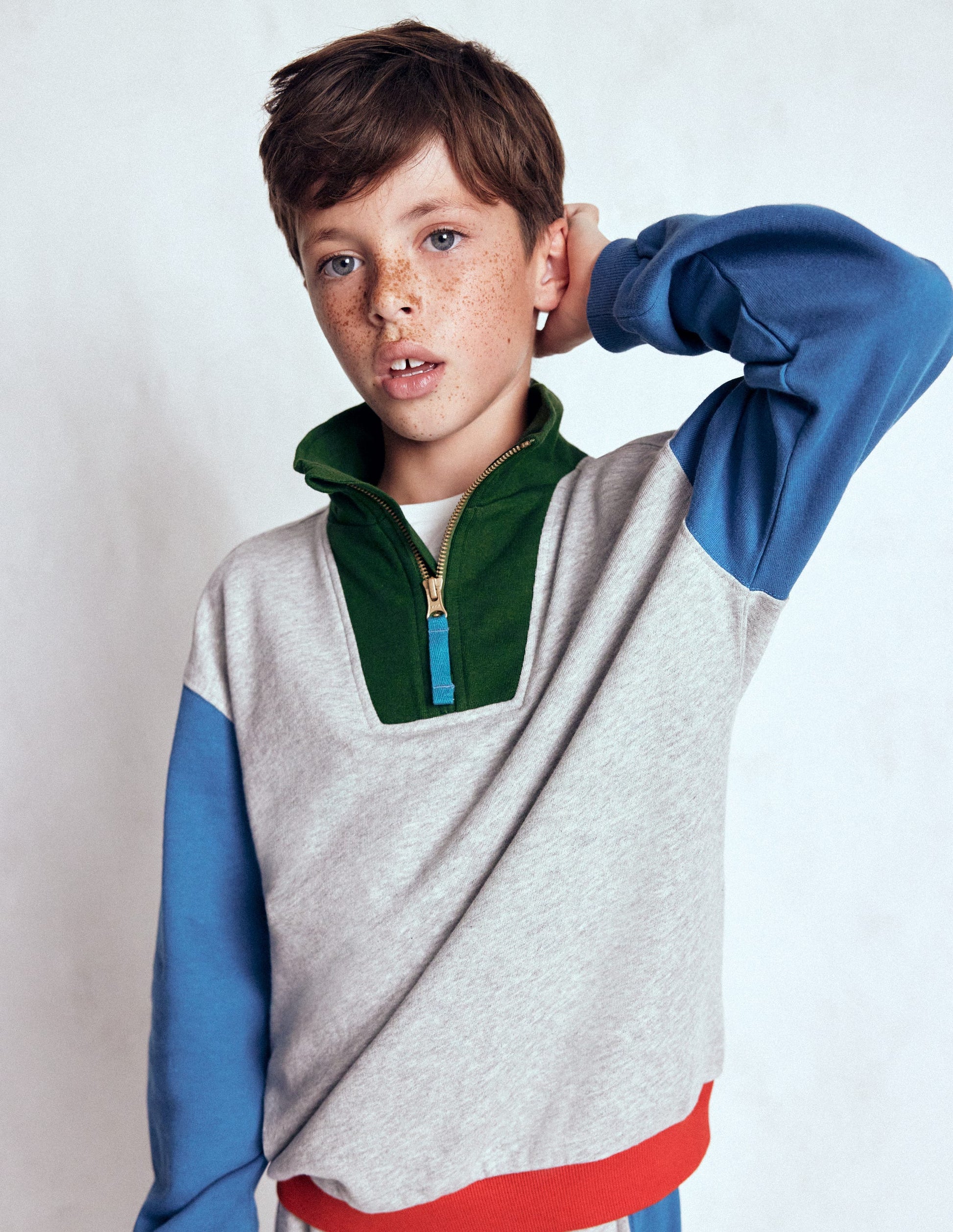 Half-Zip Sweatshirt-Grey Marl Colourblock-2