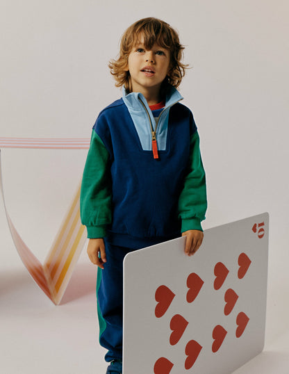 Half-Zip Sweatshirt-Medieval blue Colourblock-1