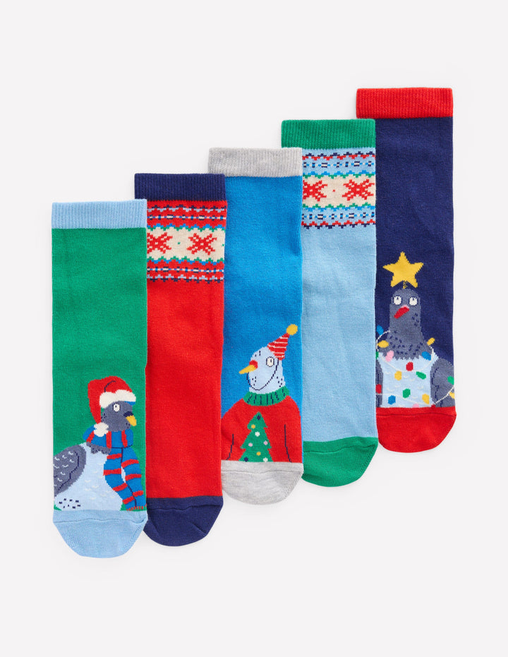5-pack Festive Socks-Christmas Pigeons