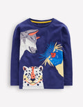 Long Sleeve Appliqué T-shirt-Twilight Arctic Peepers