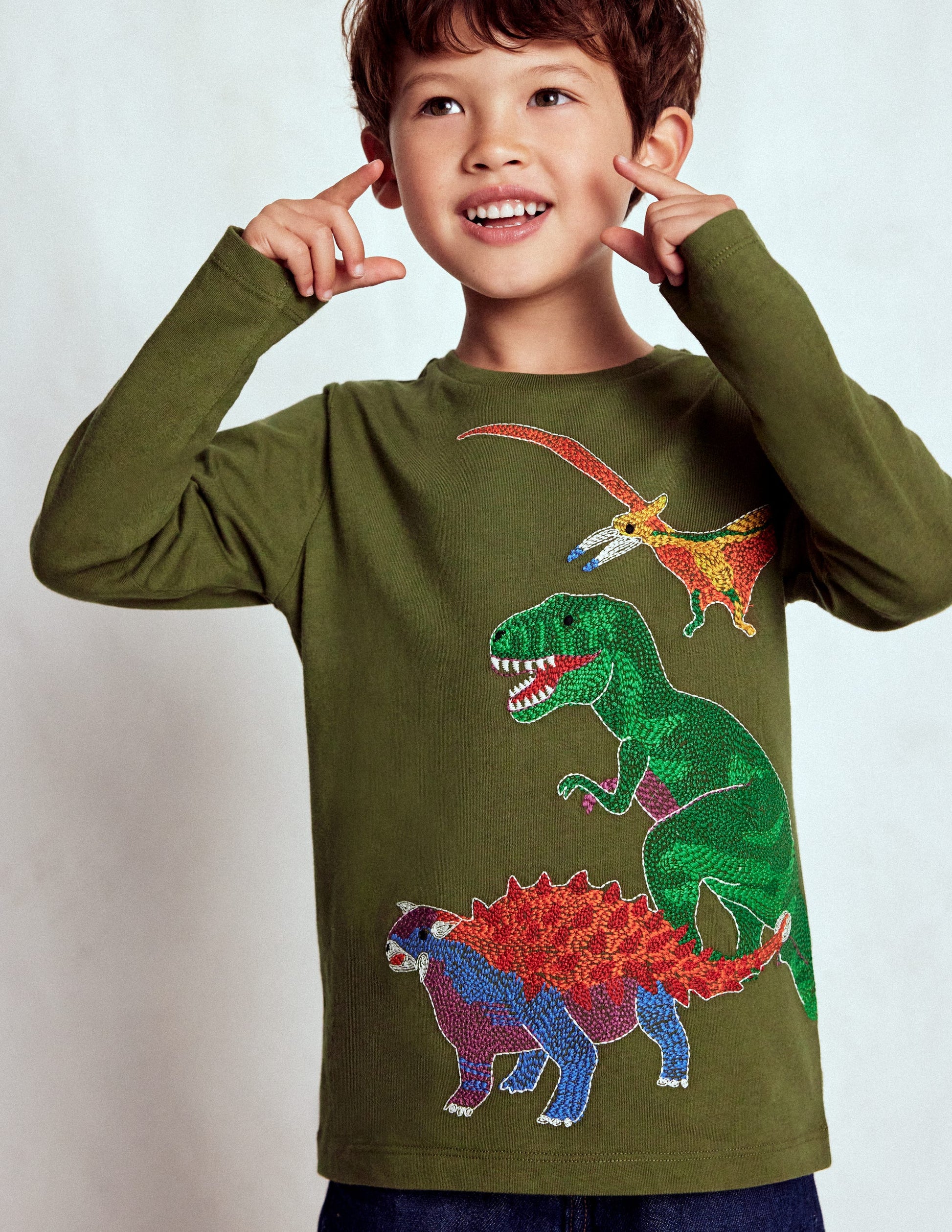 Glow Superstitch T-shirt-Winter moss Dino-1