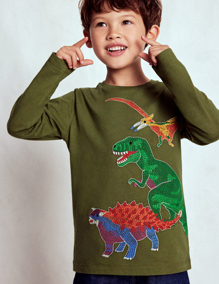 Glow Superstitch T-shirt-Winter moss Dino