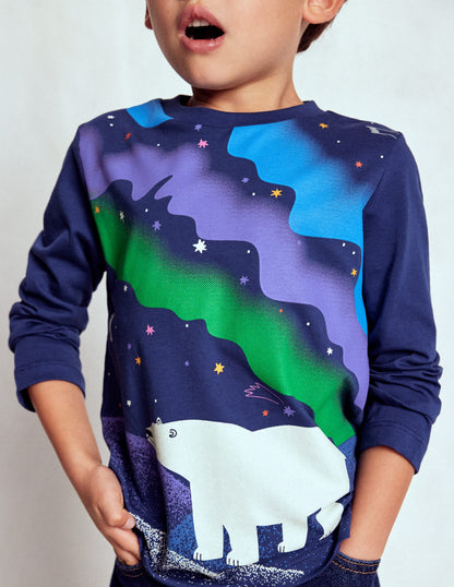 Long Sleeve Glow T-shirt-Twilight Blue Northern Lights-2