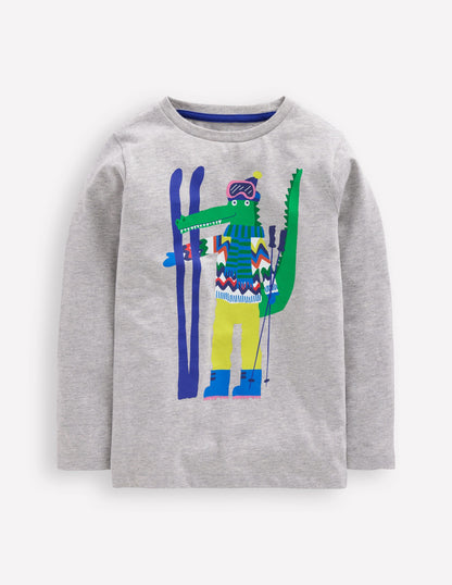 Long Sleeve Novelty T-shirt-Grey Marl Skiing Croc-2