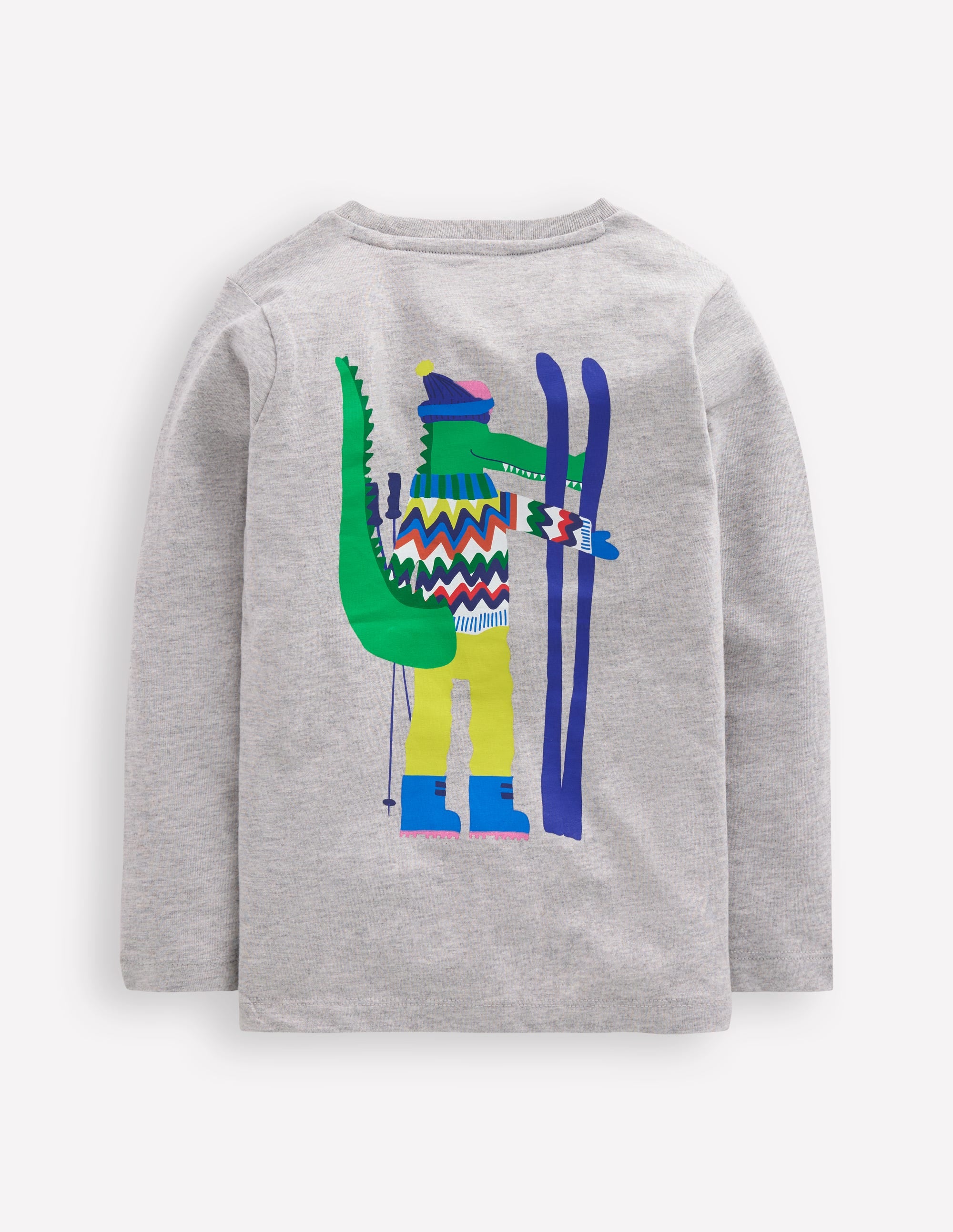 Long Sleeve Novelty T-shirt-Grey Marl Skiing Croc - Image 2
