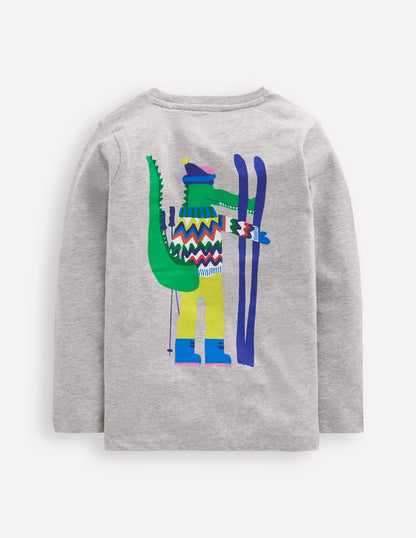 Long Sleeve Novelty T-shirt-Grey Marl Skiing Croc-3
