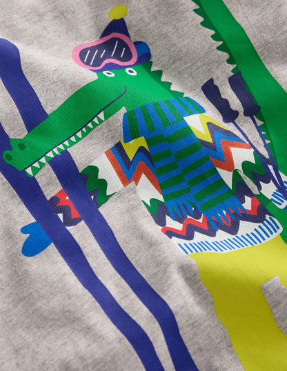 Long Sleeve Novelty T-shirt-Grey Marl Skiing Croc-4