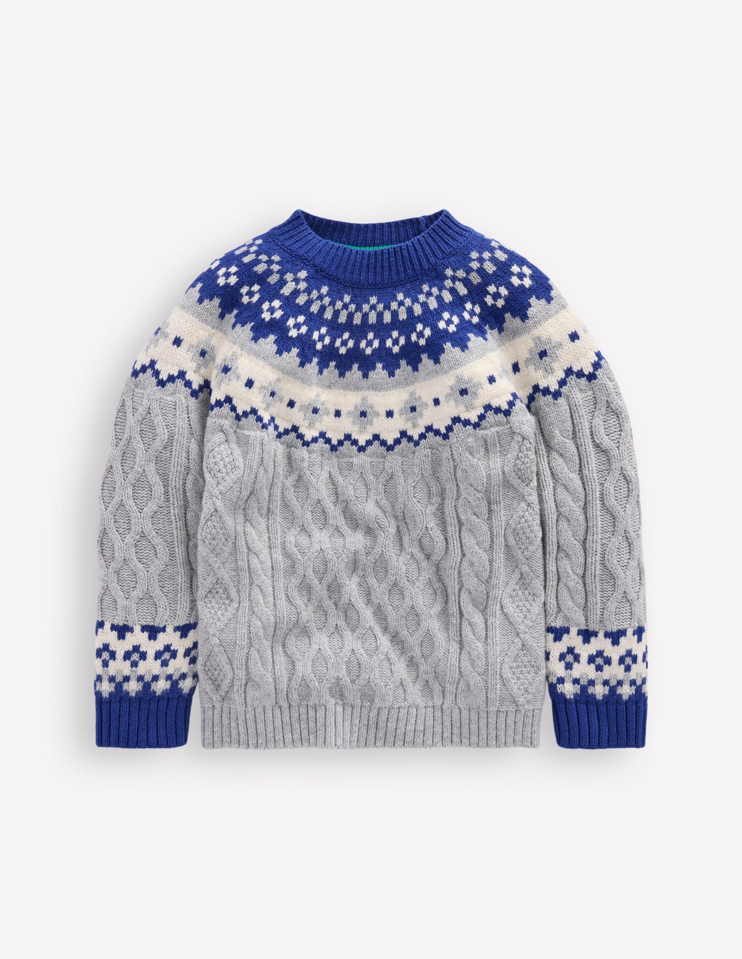 Cable Fair Isle Jumper-Grey Marl