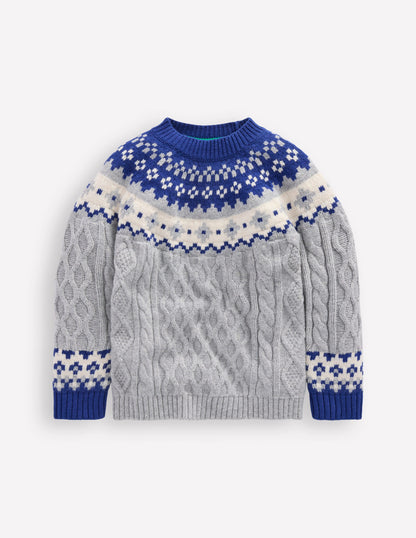 Cable Fair Isle Jumper-Grey Marl-4