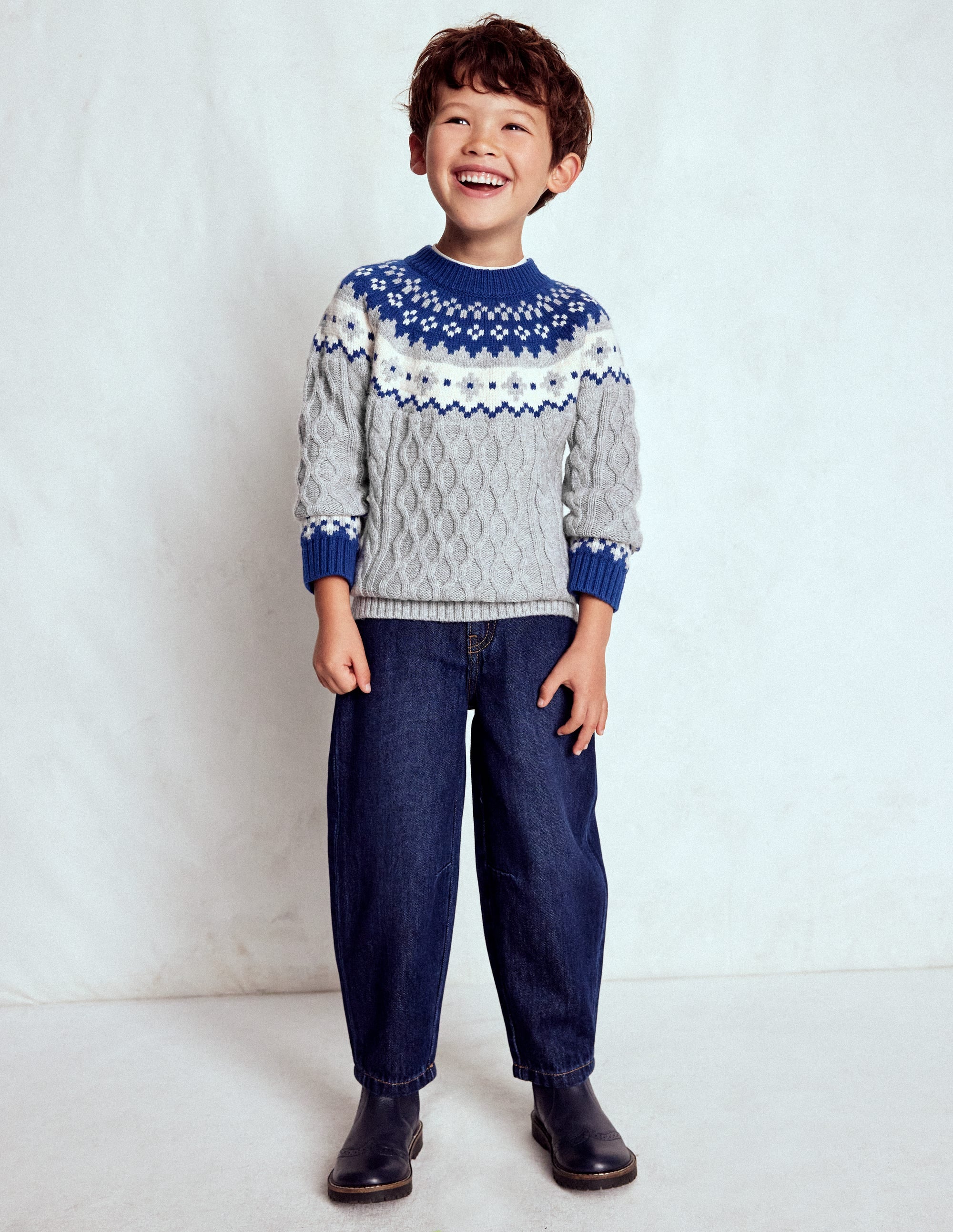 Cable Fair Isle Jumper-Grey Marl - Image 1