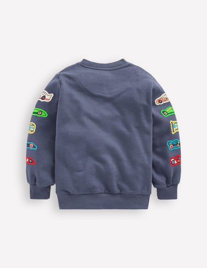 Applique Sweatshirt-Vintage Indigo Cars-5