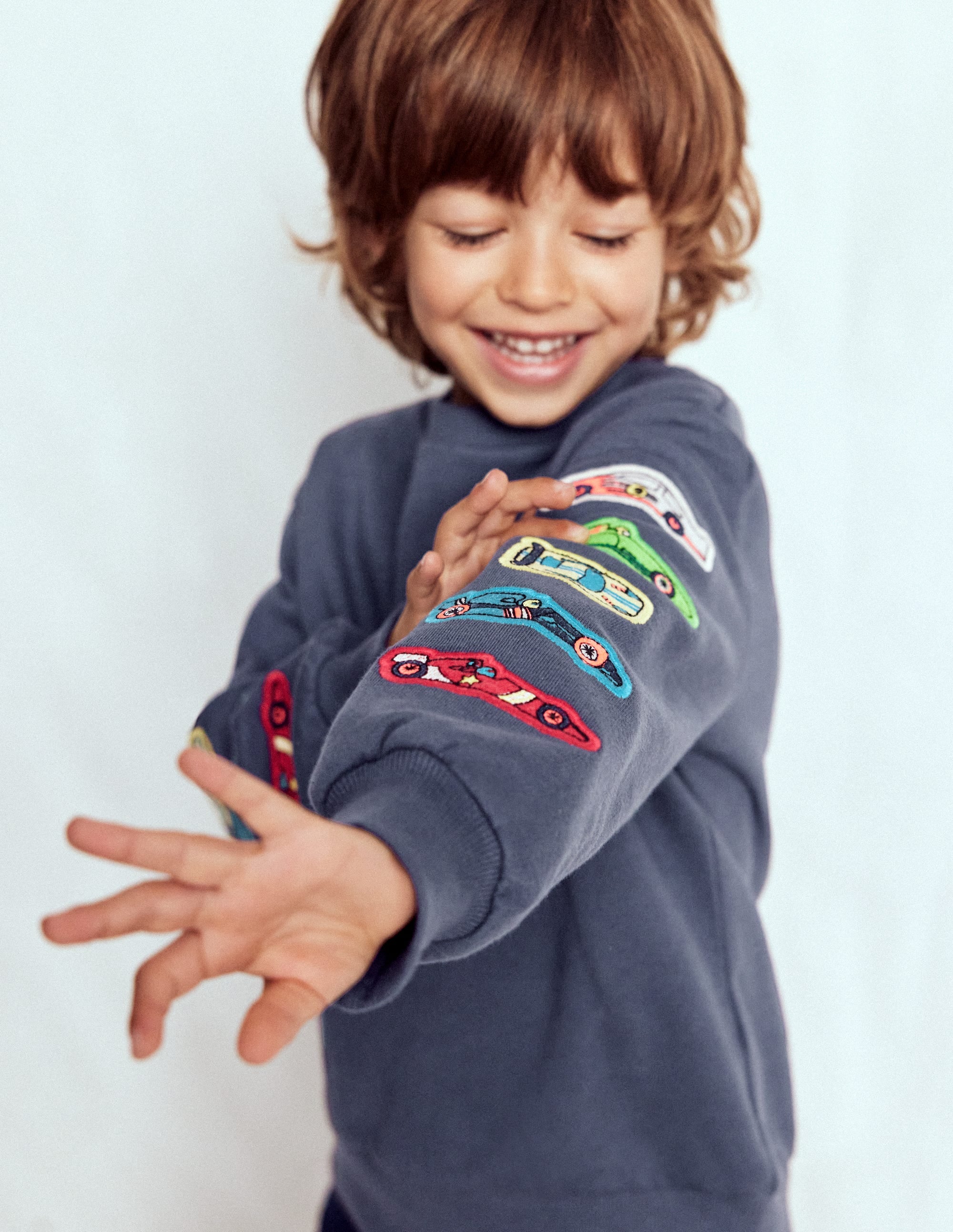 Applique Sweatshirt-Vintage Indigo Cars - Image 1