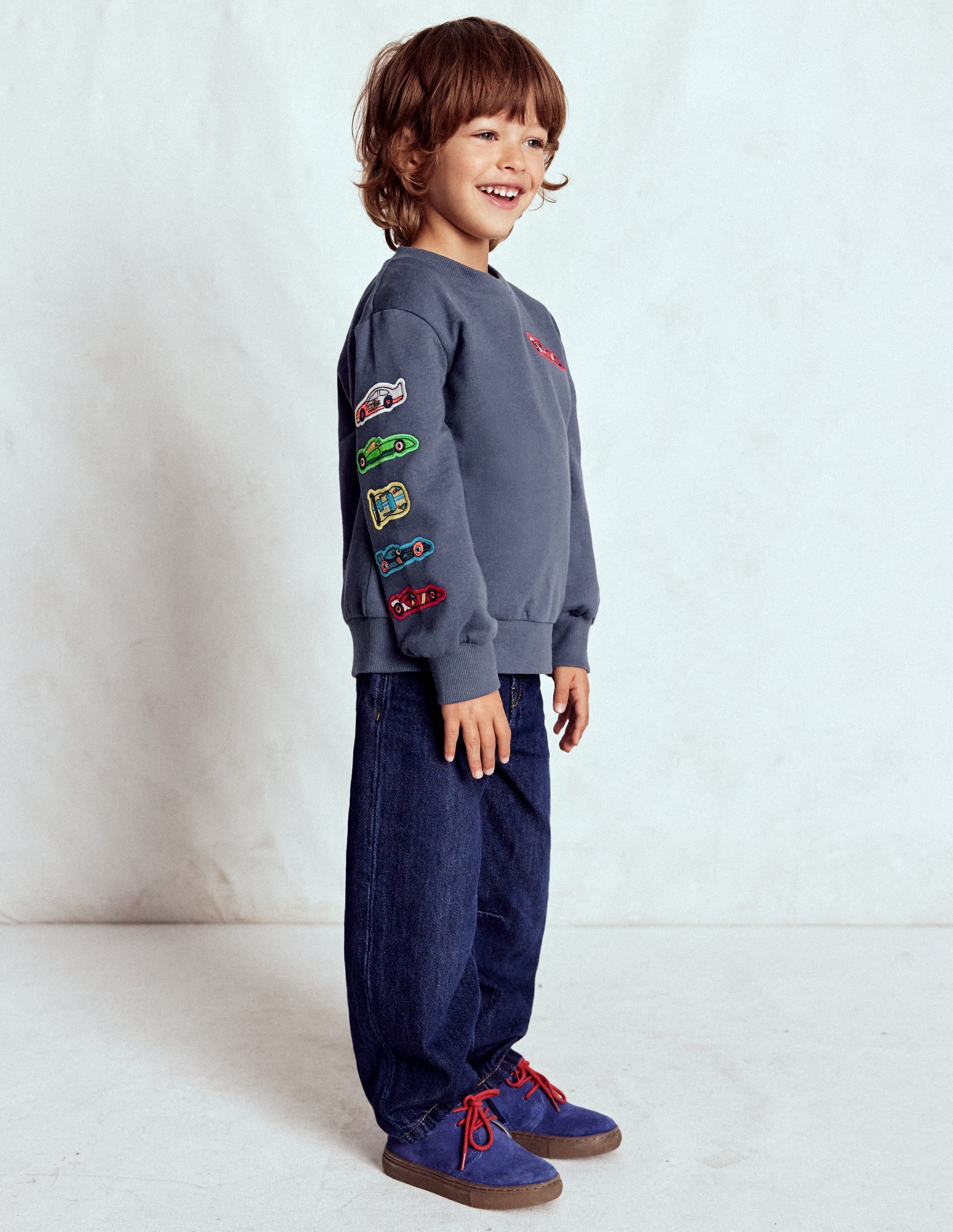 Applique Sweatshirt-Vintage Indigo Cars - Image 2