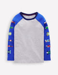 Printed Sleeve Raglan T-shirt-Racing Cars