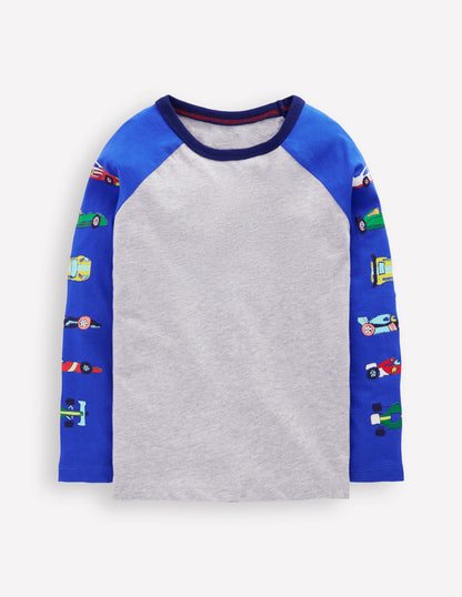 Printed Sleeve Raglan T-shirt-Racing Cars-1