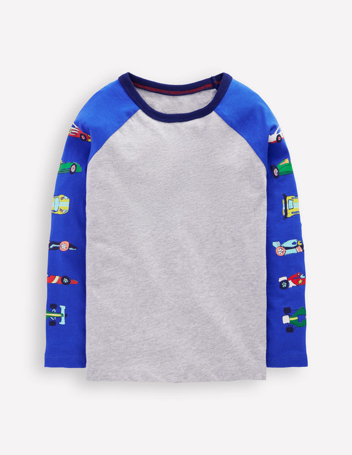 Printed Sleeve Raglan T-shirt-Racing Cars