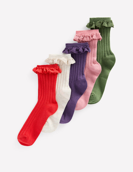 5-Pack Frilly Socks-Autumn Multi
