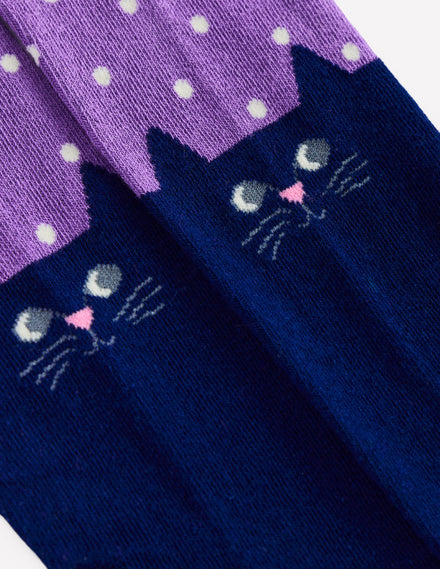 Patterned Tights-Purple Topaz Cats