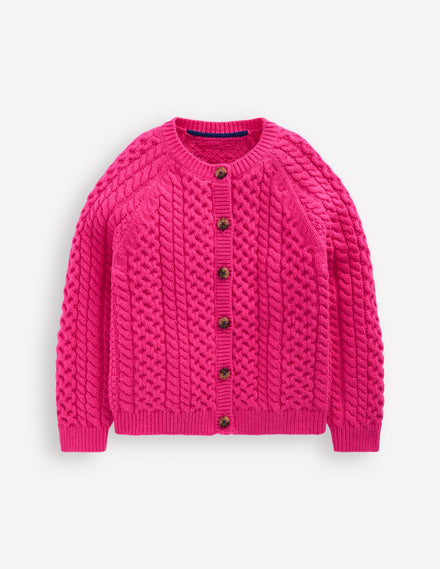 Cable Cardigan-Raspberry Pink