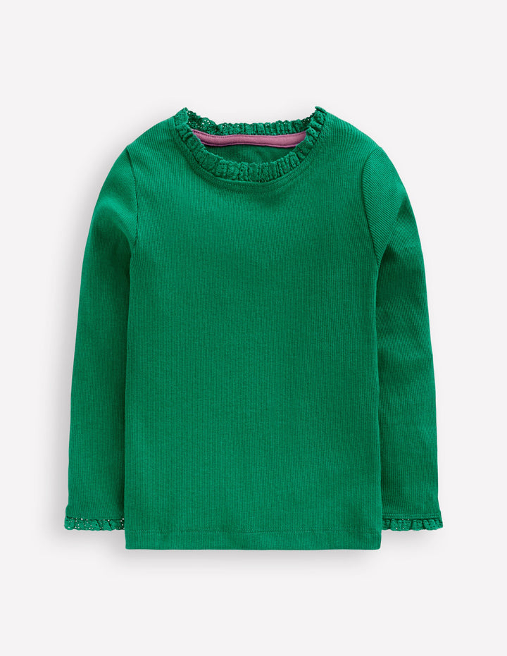 Ribbed Long Sleeve T-shirt-Shady Green