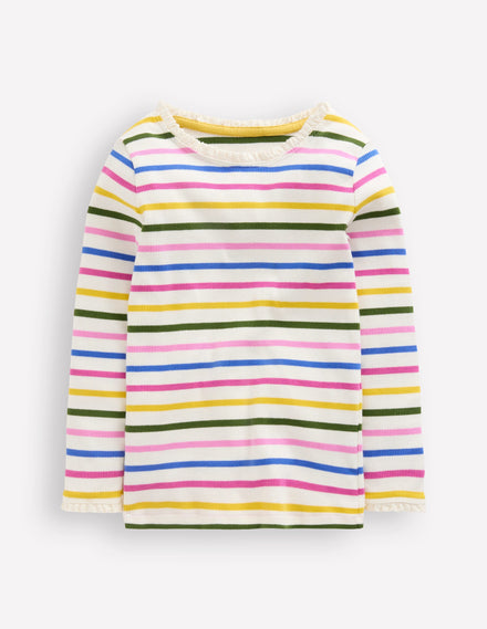 Ribbed Long Sleeve T-shirt-Rainbow Stripe