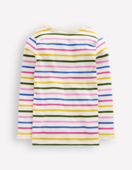 Ribbed Long Sleeve T-shirt-Rainbow Stripe