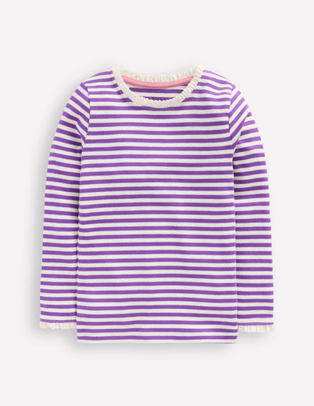 Ribbed Long Sleeve T-shirt-Purple Topaz Stripe