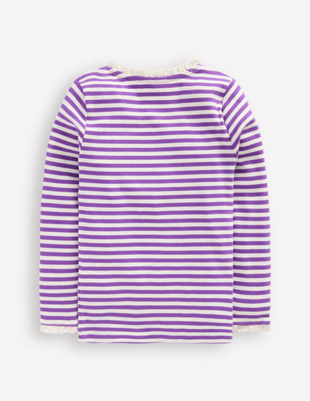Ribbed Long Sleeve T-shirt-Purple Topaz Stripe