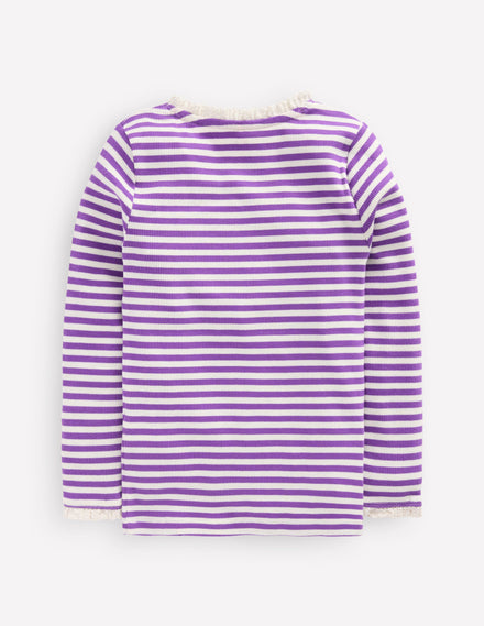 Ribbed Long Sleeve T-shirt-Purple Topaz Stripe
