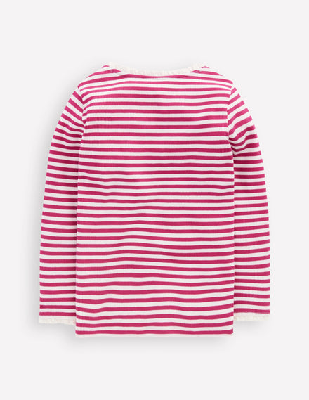 Ribbed Long Sleeve T-shirt-Cherry Jam/Soft Ivory Stripe