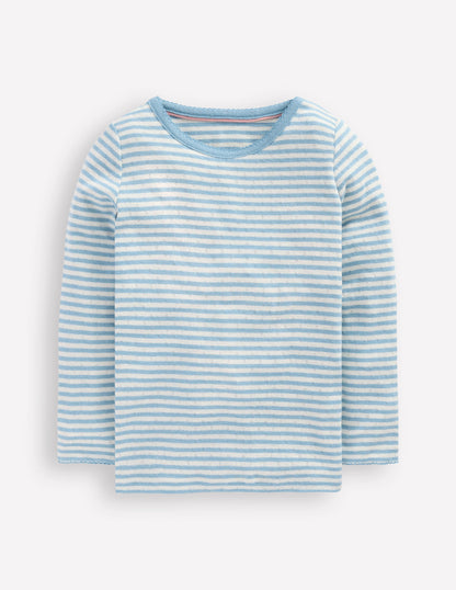 Long Sleeve Pointelle Top-Vintage Blue Stripe-1