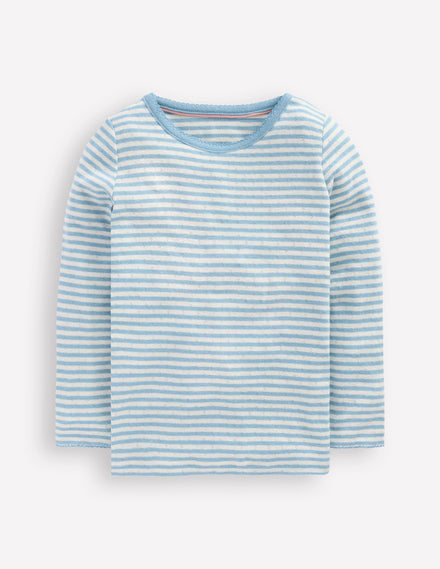 Long Sleeve Pointelle Top-Vintage Blue Stripe