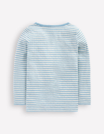 Long Sleeve Pointelle Top-Vintage Blue Stripe-2